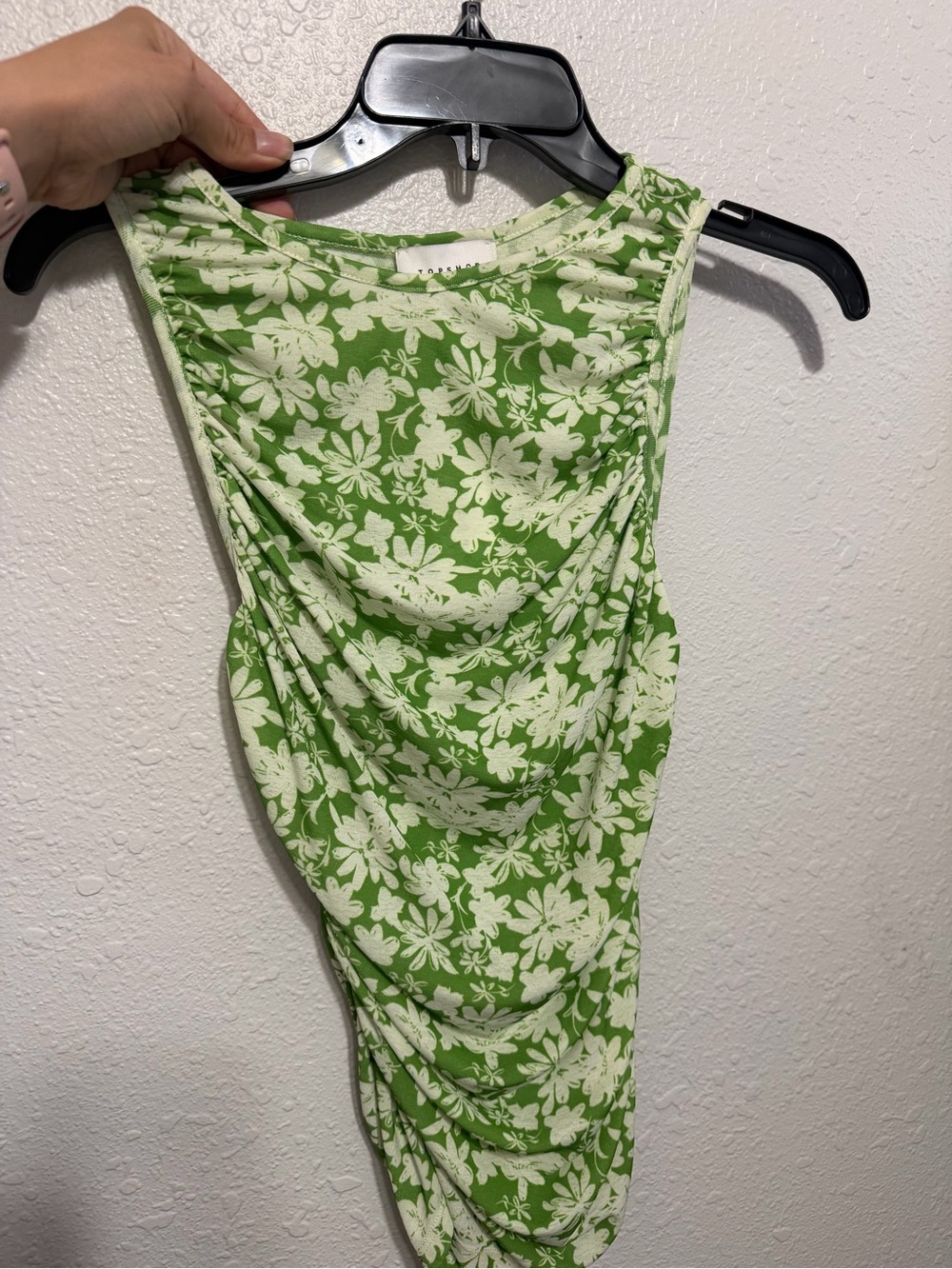 Topshop Green and White Floral Sleeveless Mini Top